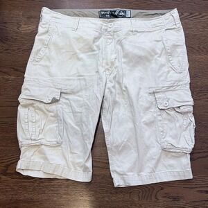y2k vintage men's cream baggy cargo shorts size 38